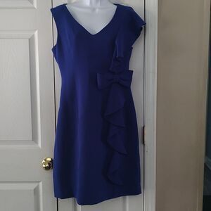 Teri Jon Rickie Freeman royal blue bow ruffle side sleeveless party formal dress